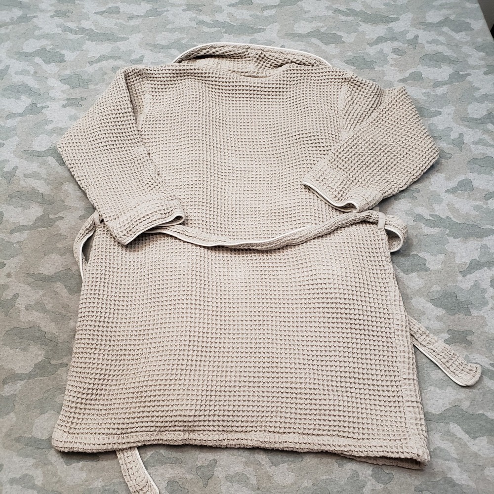 Boll & Branch Robe Womens Tan Open Front Belted Half Sleeve - Picture 7 of 11